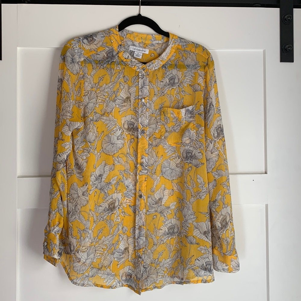 Liz Claborne Yellow Black and White Floral top